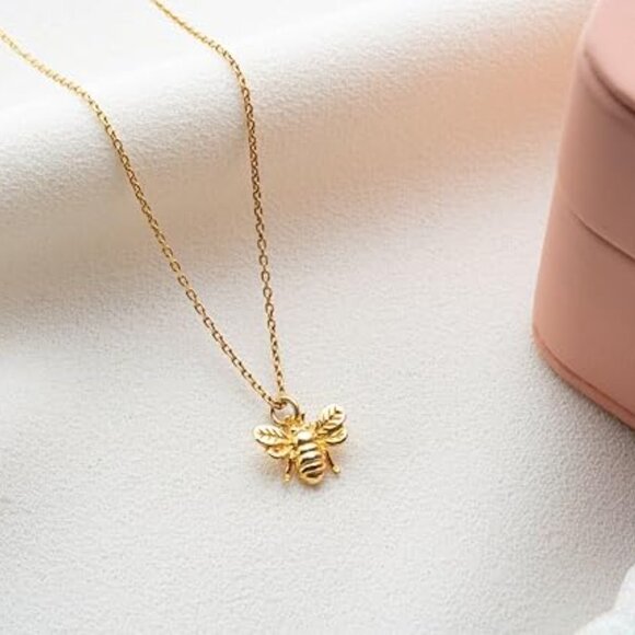 Gold Bee Necklace Dainty Bee Necklace Bumble Bee Necklace Honey Bee Pendant Bug - Picture 1 of 7